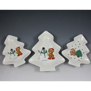 Studio Nova Lot of 3 Tree Serving Trays - Beary Snowman & Beary Tree Trimming
